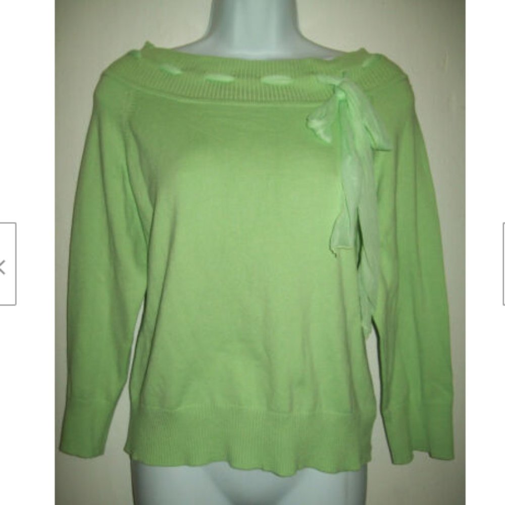 Faded Glory Womens Sweater Size 12/14 Green Bow
